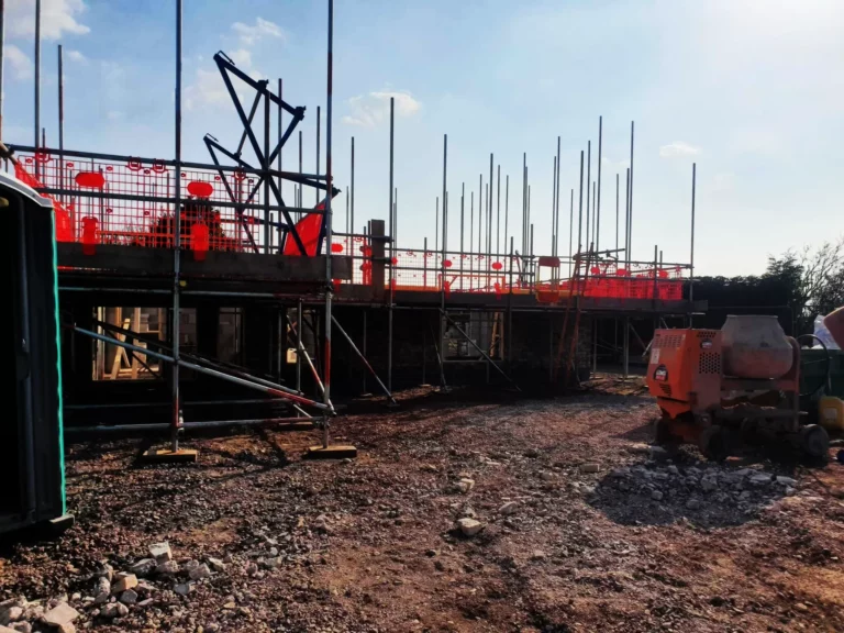Scaffolding around a new-build house under construction