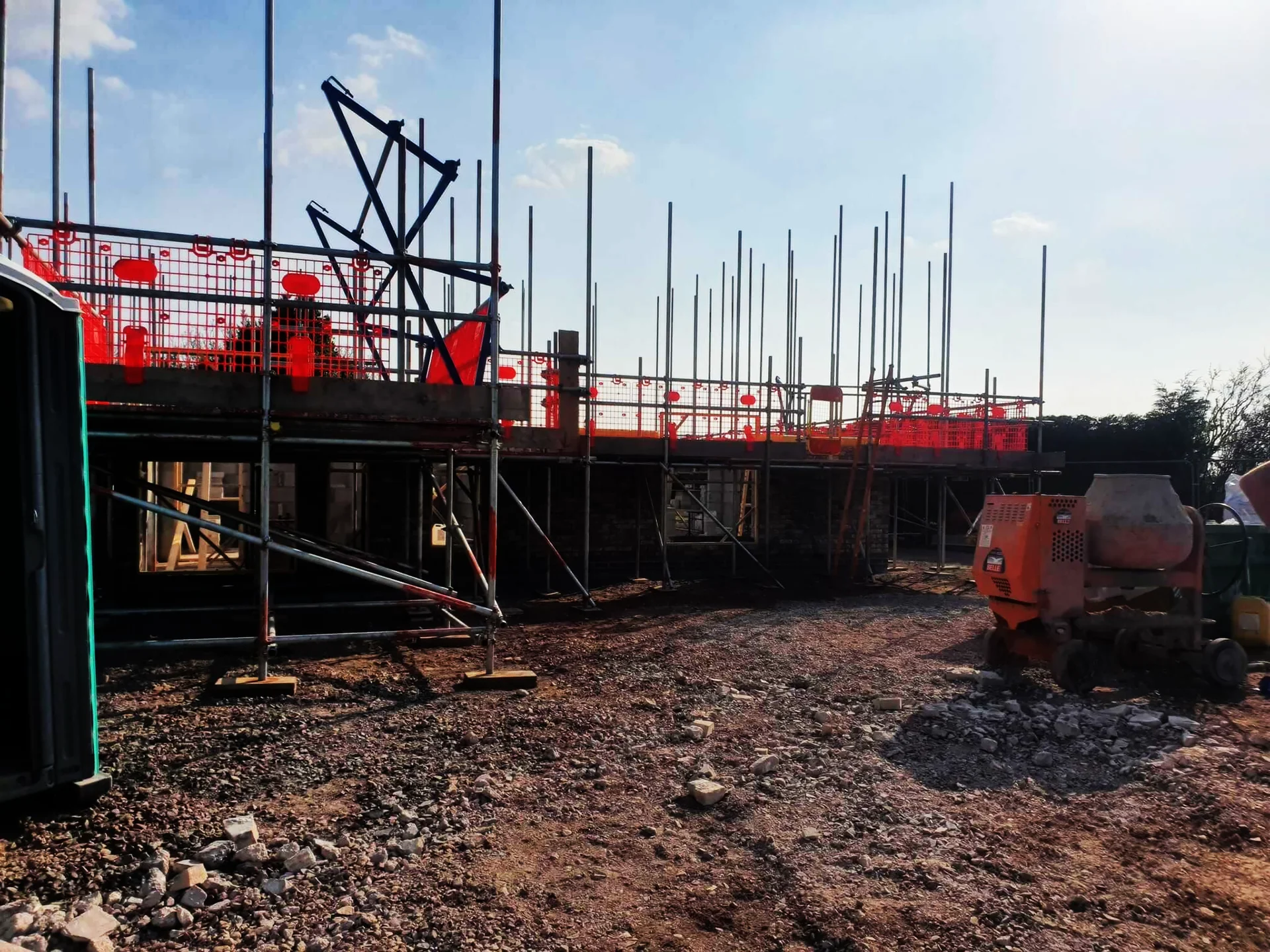 Scaffolding around a new-build house under construction