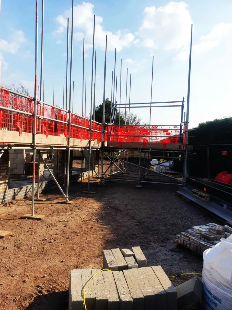 Scaffolding and blocks on a new-build construction site